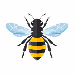 Vector Illustration of a Detailed, Striped Honeybee with Wings Spread