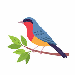 Vibrant Blue Bunting Perched on Branch with Lush Green Leaves