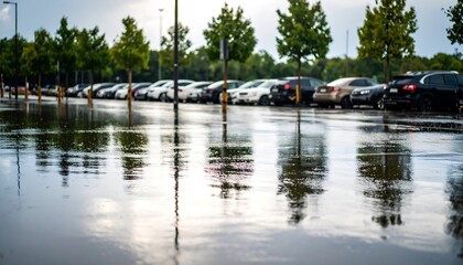 Obraz premium Rain-soaked parking lot