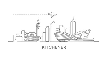Fototapeta premium Kitchener Skyline Outline with Minimalist Cityscape Art.