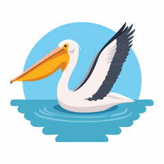 Obraz premium Colorful Cartoon Pelican Floating on Water