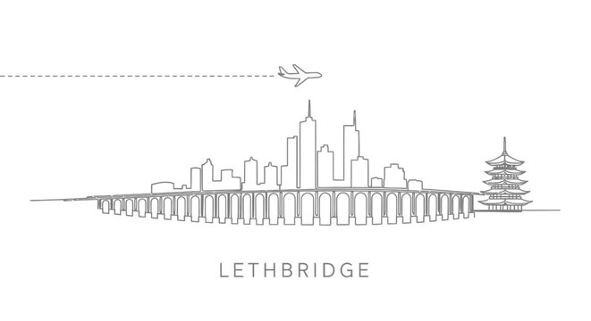 Lethbridge Skyline Line Art with Minimalist, and Travel.