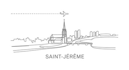 Obraz premium SaintJrme Skyline with Airplane, Line Art, and White.