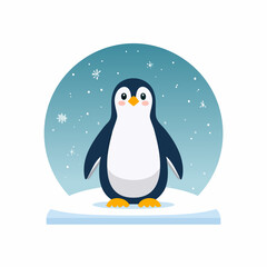 Obraz premium Adorable Cartoon Penguin on Snowy Ice Floe