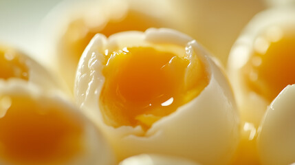 A close up of soft-boiled eggs for breakfast. Healthy food and protein resource.