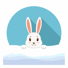 Obraz premium Cute White Rabbit Peeking from Snowy Landscape