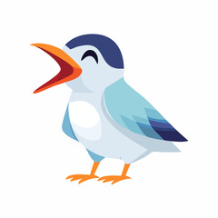 Cartoon bird with open beak, light blue body, and orange feet