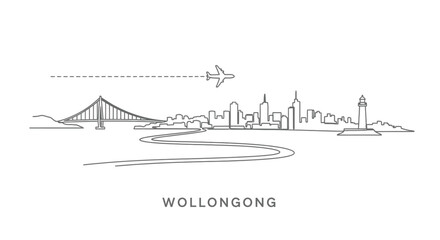 Obraz premium Wollongong Skyline Line Art with Travel, and Australia.