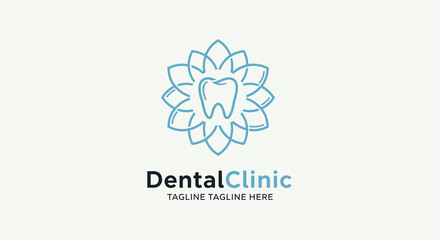 Fototapeta premium Elegant Light Blue Dental Clinic Logo with Tooth and Floral Design