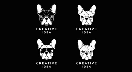 Fototapeta premium Four French Bulldog Portraits in Monochrome Style with Sunglasses