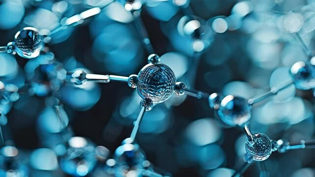 Molecular structure with interconnected atoms and bonds blue metallic style, illustrating chemistry and scientific connection
