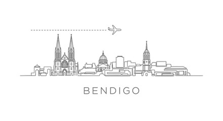 Fototapeta premium Bendigo Skyline Vector Travel Australia Minimal.