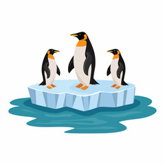 Obraz premium Three Emperor Penguins Standing Together on a Floating Iceberg.