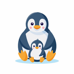 Naklejka premium Adorable Cartoon Penguin Parent and Child, Embracing with Love and Care