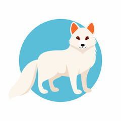 Obraz premium Playful Arctic Fox Standing Proudly Against a Blue Circular Backdrop