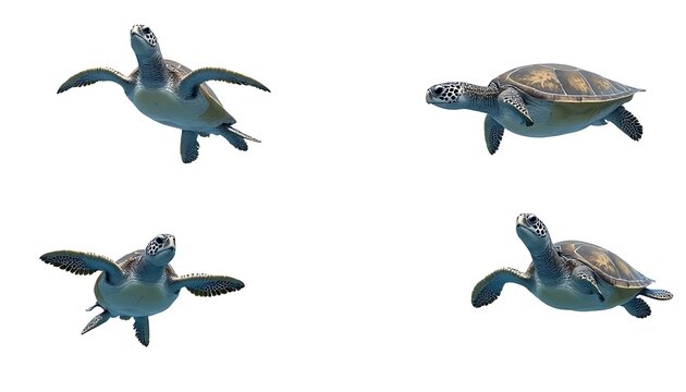 Sea Turtles Swimming Pattern on Isolated White Background