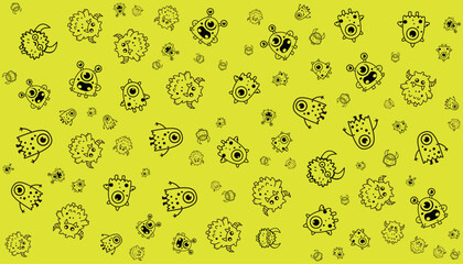 Monsters Cartoon Pattern in Line Vector Wallpaper