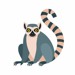 Obraz premium Stylized Ring-tailed Lemur Sitting with Striped Tail Curled Upwards