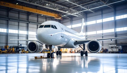 White airplane in hangar