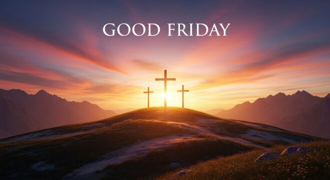 Remembering the Sacrifice on Good Friday with Three Crosses at Sunrise - Powered by Adobe