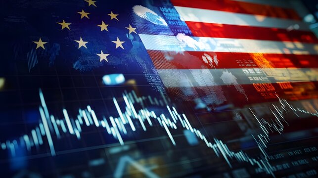 Thai and US flags seamlessly merged, with currency symbols and economic charts overlayed
