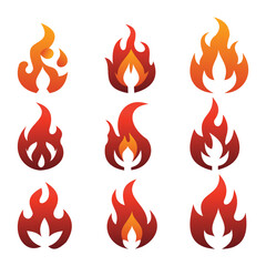 9 Simple Fire Icon Vectors Set