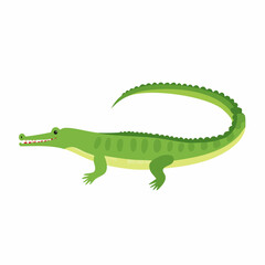 Fototapeta premium Cartoon Alligator with Green Scales and Curving Tail, Smiling.