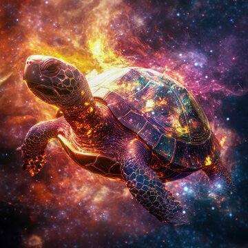 fractal turtle shell morphing into cosmic galaxy surface