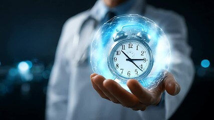 Doctor Holding Futuristic Time Globe, Healthcare Technology Concept - Powered by Adobe