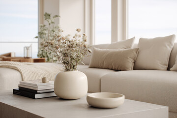 Naklejka premium create photorealistic ultraminimalist image featuring serene modern interior space
