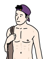 cartoon man in shorts on white background