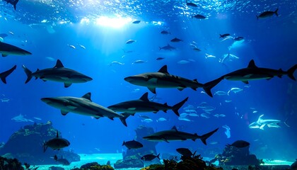 Sharks and fish in an aquarium