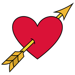 Cupid arrow on a heart shape valentine day vector illustration