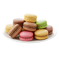 Obraz premium A plate of colorful macarons isolated on white or transparent background. PNG format.