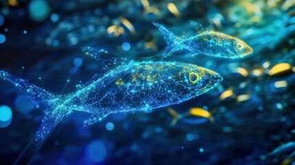 Fototapeta premium floating data fish swimming through virtual ocean depths