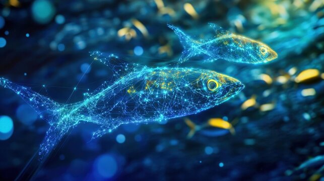 floating data fish swimming through virtual ocean depths