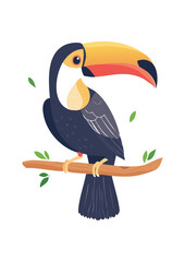 Flat Vector Illustration of a Colorful Cartoon Toucan