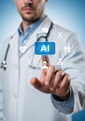 Doctor interacting with medical A I interface artificial intelligence