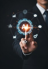 Businessman touching artificial intelligence interface