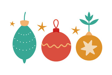 Set Of Hand Drawn Christmas Ornaments New Year And Decorations