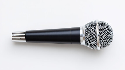 Professional microphone isolated on white background, showcasing crisp details from a top-down view.