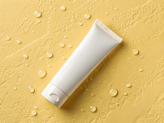White Facewash Tube on Yellow Background for Mockups 