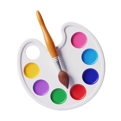 Palette and brush set with colorful paints for creative artistic projects and vibrant artwork