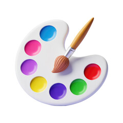 Artistic color palette with vibrant paints and brush for creative watercolor painting projects