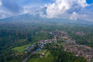 Aerial view of Pura Besakih temple complex, a sacred Hindu site, located on the slopes of Mount...