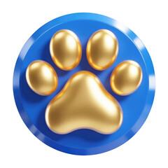 Golden paw print on a vibrant blue circular background for pet-themed digital assets and icons