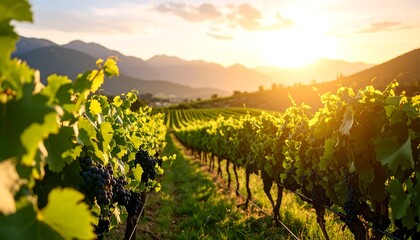 Naklejka premium Vineyard sunset view