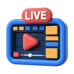 Live streaming interface with bright play button and colorful elements digital concept