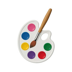 Artist palette with vibrant color paints and brush for creative artistic painting projects