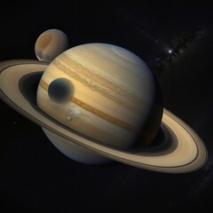 Ultra-Realistic Telescopic View of Saturn at Opposition with Moons
